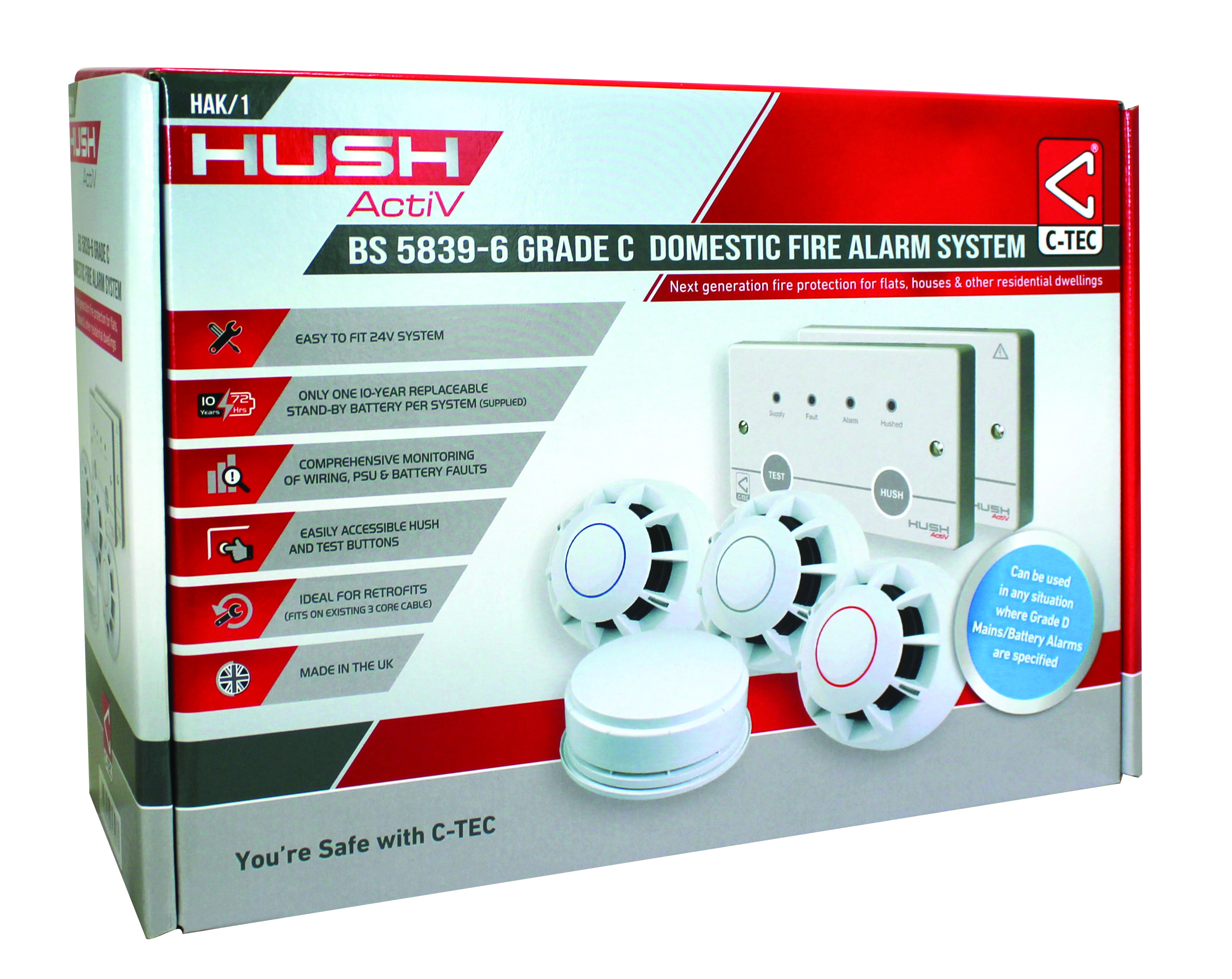 Hush ActiV BS 5839-6 Grade C domestic fire kit