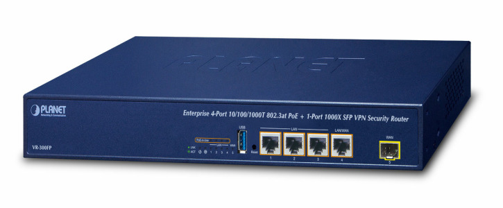 VR-300FP -- Enterprise 4-Port 10/100/1000T 802.3at PoE + 1-Port 1000X SFP VPN Security Router
