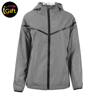 IGift Low MOQ OEM Outerwear Fashionable PU Coating Gray Color Hi Vis Windbreaker Casual Reflective Jacket