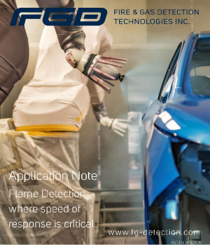 Flame detection for automotive applications of fast moving fires